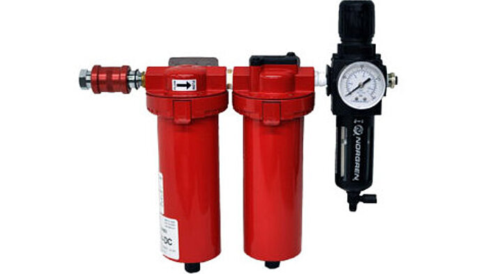 A-80x PIglide Preparation Kits Air supplied for air bearing stages must be clean, dry, and oil-free for long-term reliability and proper component operation. Contaminants in the air can cause a reduction in stiffness and load capacity, an increase in friction, and potential bearing damage. Available in 2 models, PI’s cost effective air preparation kits are a simple way to clean any air supply, with multi-stage filtration, pressure regulation, semi-automatic drains, and an optional pressure switch.